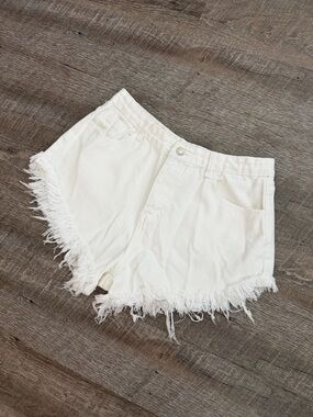 White Frayed Hem Women's Denim Shorts